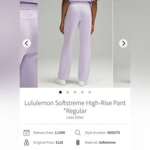 Lululemon Softstreme High Rise Pant Size 8 Lilac Ether